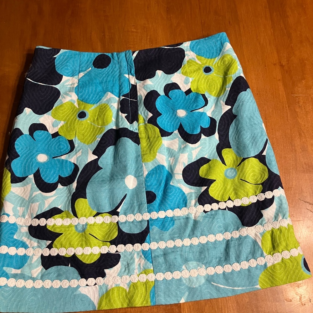 Lilly Pulitzer Blue and Green Floral Midi Skirt